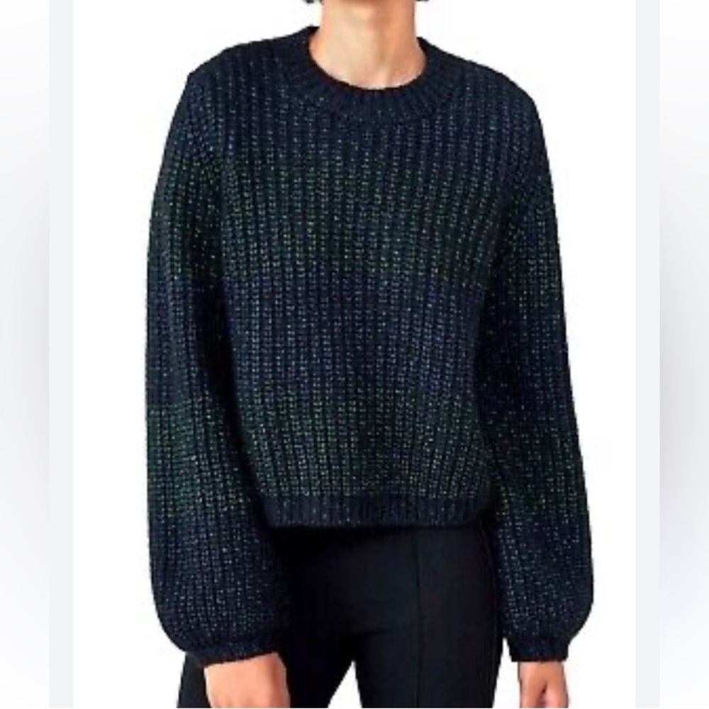 LA LIGNE Alpaca Wool Striped Balloon Sleeve Crewneck Sweater